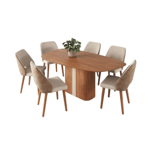 Mesa Moeda Orgânica com Ripado e Cadeiras 100% Madeira | WS Móveis