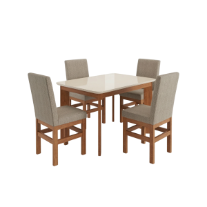 Conjunto de Jantar 100% Madeira com Tampo de Vidro Moeda | WS Móveis