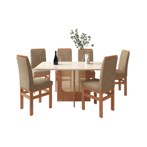 Mesa com Tela e 6 Cadeiras 100% Madeira Linho | WS Móveis