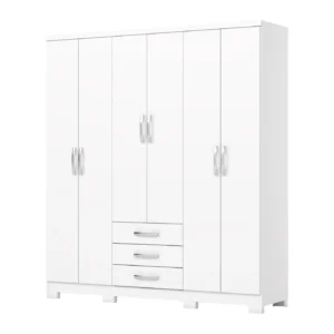 Guarda-Roupa Casal Caju 6 Portas 3 Gavetas Branco Henn | WS Móveis
